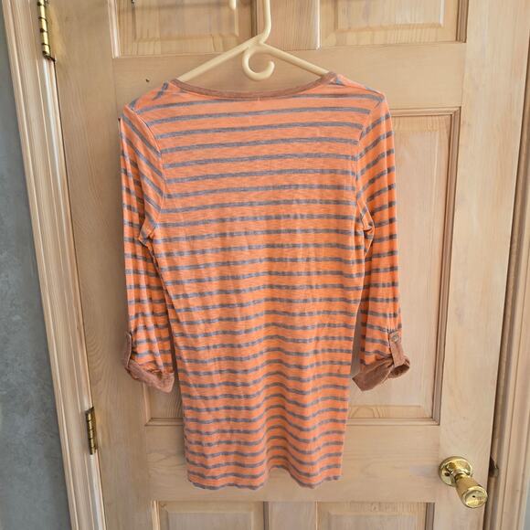 Splendid Bella Swan Meadow scene Striped Henley shirt Medium orange grey - Picture 6 of 17